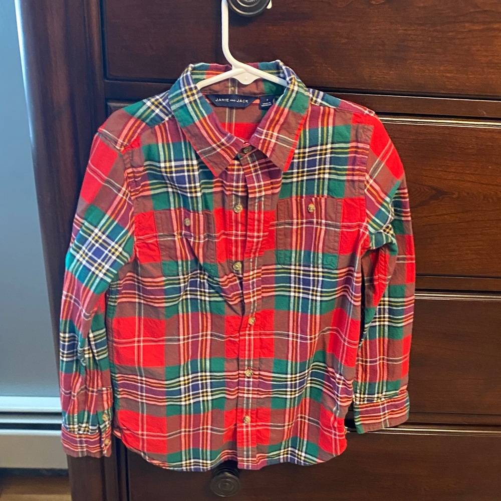 Janie and Jack Red and Green Plaid Button-Down Shirt